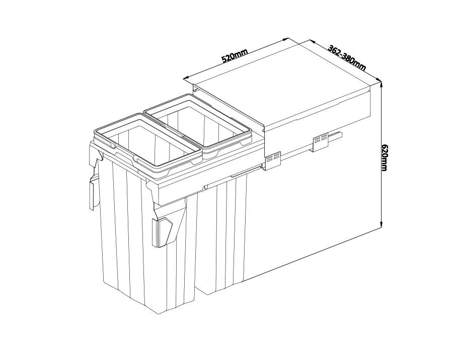 Kia Ora VITA 62L (2x31L) Kitchen Bin in Dark Grey. To suit 400mm cabinet K62400