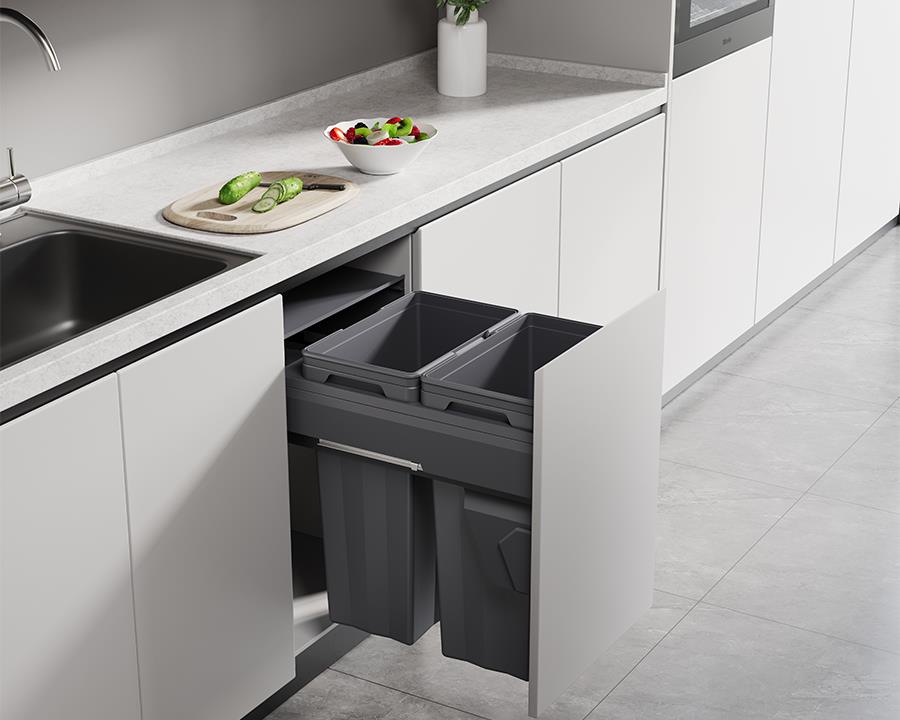Kia Ora VITA 66L (2x33L) Kitchen Bin in Dark Grey. To suit 450mm cabinet K66450