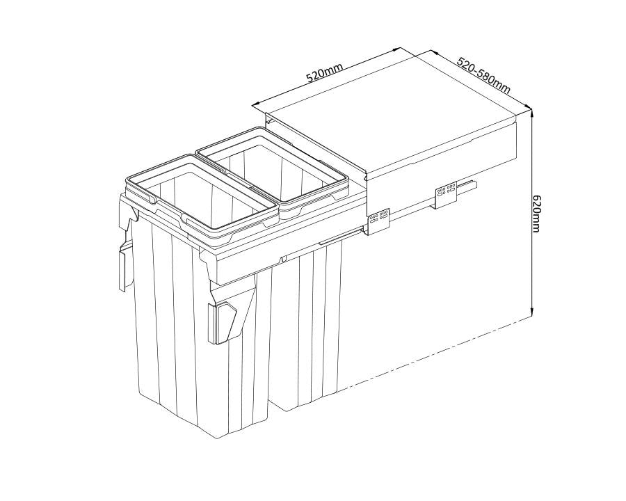 Kia Ora VITA 74L (2x37L) Kitchen Bin in Dark Grey. To suit 600mm cabinet K74SIDE