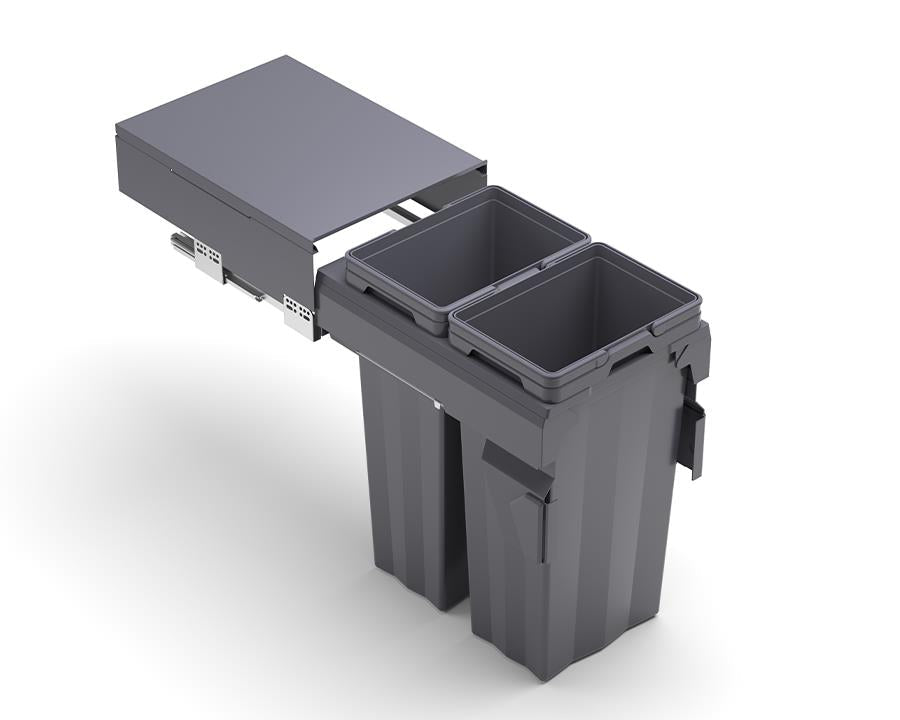 Kia Ora VITA 62L (2x31L) Kitchen Bin in Dark Grey. To suit 400mm cabinet K62400