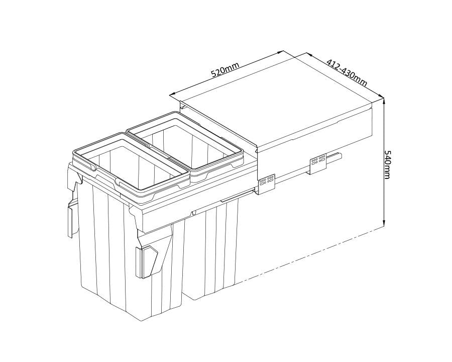 Kia Ora VITA 66L (2x33L) Kitchen Bin in Dark Grey. To suit 450mm cabinet K66450