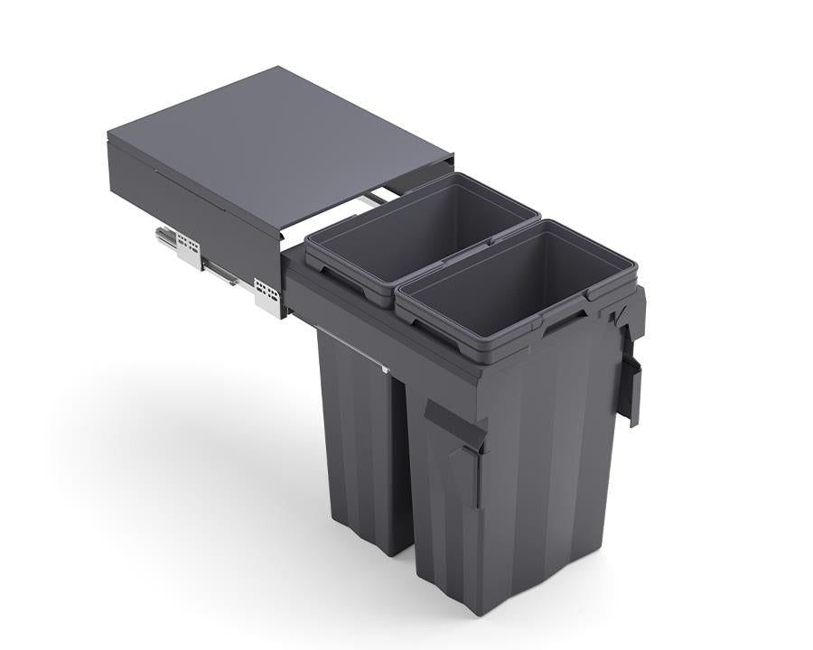Kia Ora VITA 74L (2x37L) Kitchen Bin in Dark Grey. To suit 450mm cabinet K74450