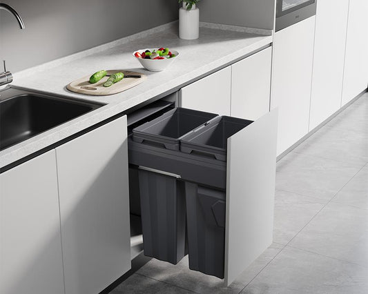 Kia Ora VITA 74L (2x37L) Kitchen Bin in Dark Grey. To suit 450mm cabinet K74450