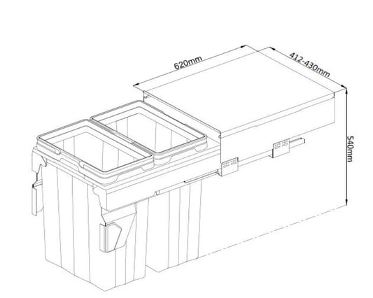 Kia Ora VITA 74L (2x37L) Kitchen Bin in Dark Grey. To suit 450mm cabinet K74450