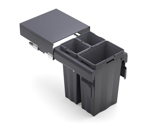 Kia Ora VITA 69L (2x16L+37L) Kitchen Bin in Dark Grey. To suit 500mm cabinet K69