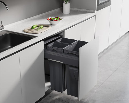 Kia Ora VITA 69L (2x16L+37L) Kitchen Bin in Dark Grey. To suit 500mm cabinet K69