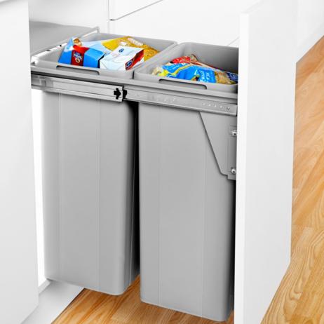 BIO-DOUBLE DOOR MOUNTED PULL-OUT WASTE BIN 64L Double Pull Out Kitchen Cupboard Bin (2 X 32L) (W64DS)