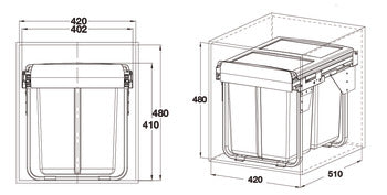 Double waste bin, Oska-H 40 ltr capacity, 2 x 20L WHITE