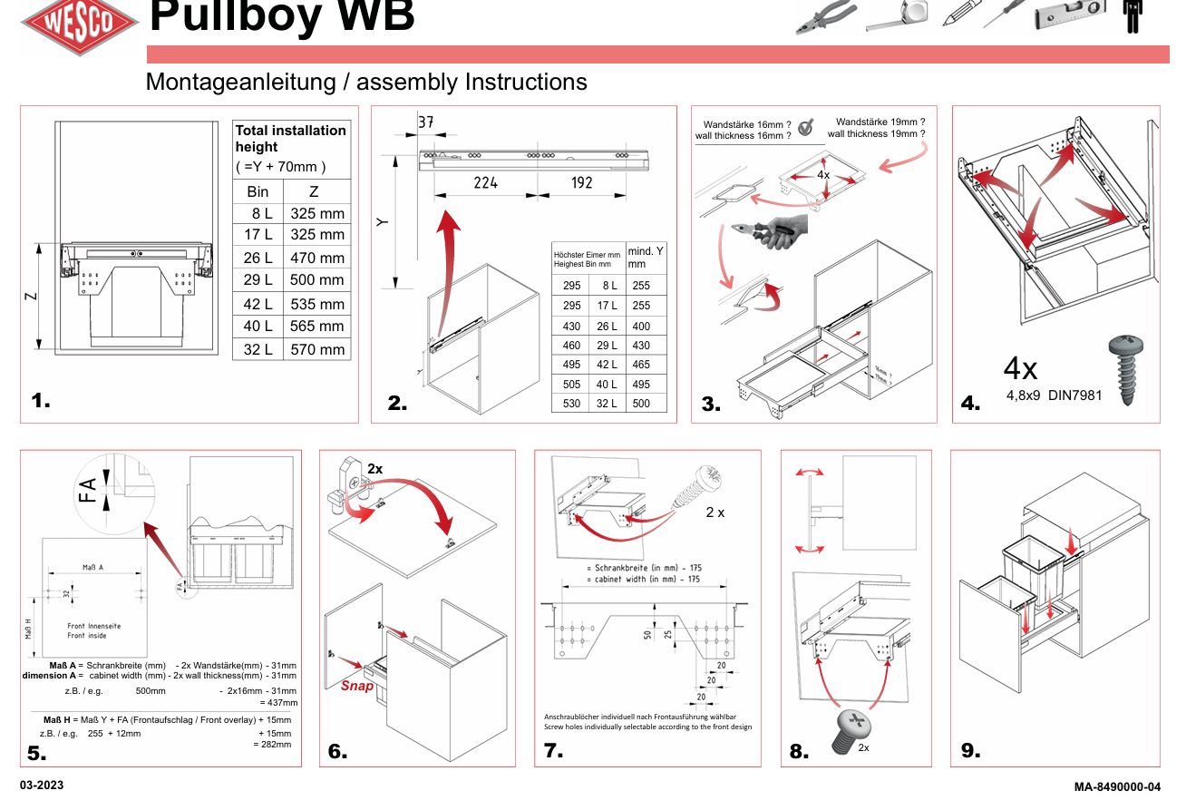 Blum TANDEMBOX antaro Standard Drawer M Height 83MM 65kg 500mm Silk White with BLUMOTION + Grey 64LT (2x32LT bins) WBPB4564Z. To suit 450mm cabinet